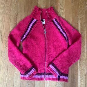 Vintage Burton Women’s Red Pink Stripe Zip Sweater Small Y2K Snowboard Ski